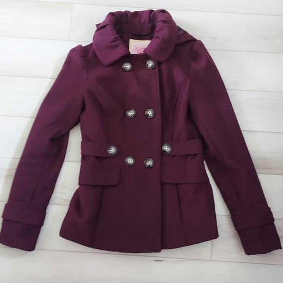 Pink Envelope burgundy winter pea coat w/hood - Picture 1 of 3